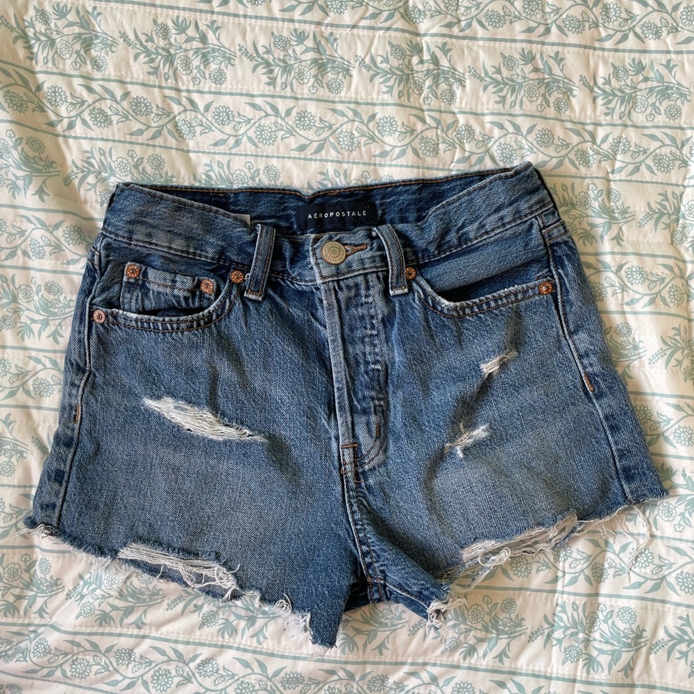 Aeropostale Blue Jean Shorts Distressed High-Waisted